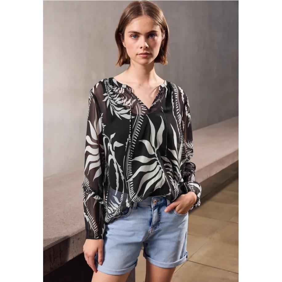 Street One Chiffon tuniek met ruches Zwart