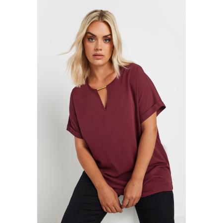 Yours Blouse Met Halslijn Met Inkeping En Korte Mouwen In Wijnrood Size 62-64