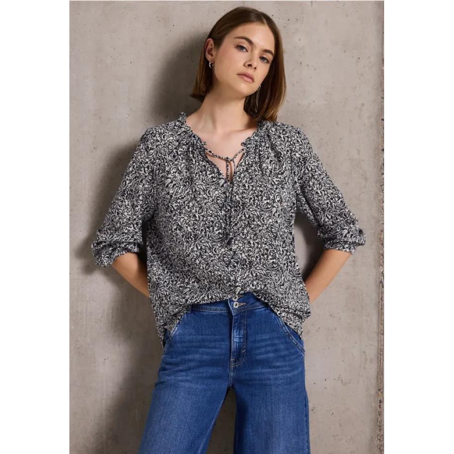 Street One Gedessineerde blouse met ruches Blauw