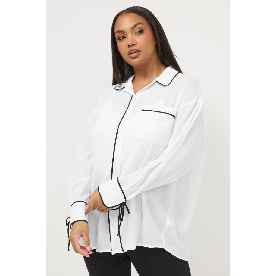Yours Plus Size White Contrast Seam Long Sleeve Blouse Size 66-68 Wit