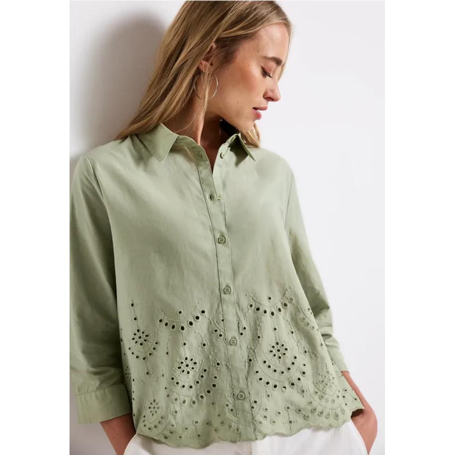 Street One Overhemd blouse met borduursel Groen