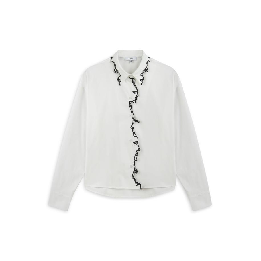 Twist Twist Blouse Relaxed fit Contrast Embroidered ecru / zwart -