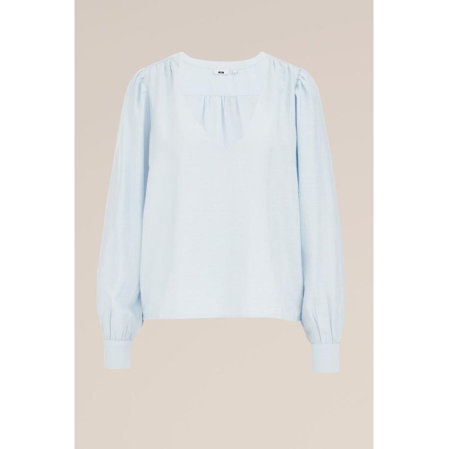 WE Fashion Dames blouse met ballonmouwen - Regular fit - Lichtblauw - Viscose - Maat: XS Blauw