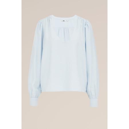 WE Fashion Dames blouse met ballonmouwen - Regular fit - Lichtblauw - Viscose - Maat: XS