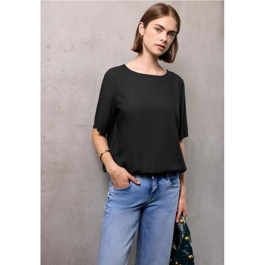 Street One Blouseshirt met elastische zoom Zwart