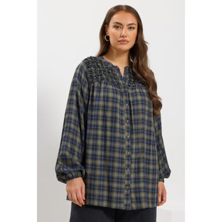 Yours Curve Groene Geruite Blouse Met Geplooide Paneel Size 66-68