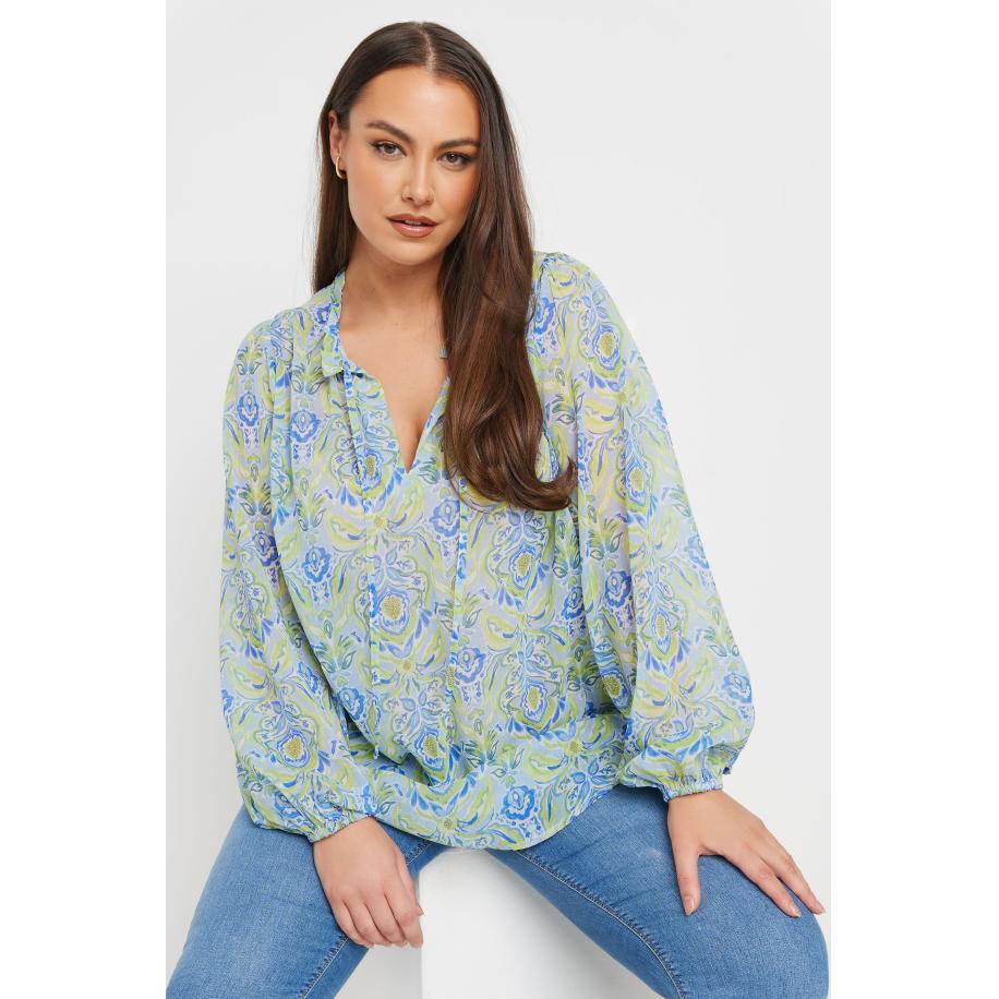 Yours Blouse Met Paisleyprint En Striksluiting In Groen/Blauw Size 66-68 Groen