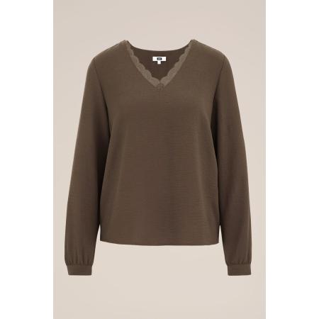 WE Fashion Dames blouse met kant - Regular fit - Legergroen - Maat: L