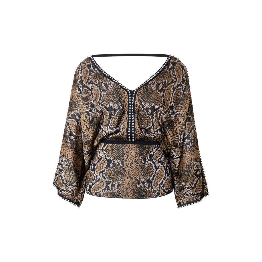 Karen Millen Karen Millen Blouse lichtbruin / zwart / zilver / offwhite -