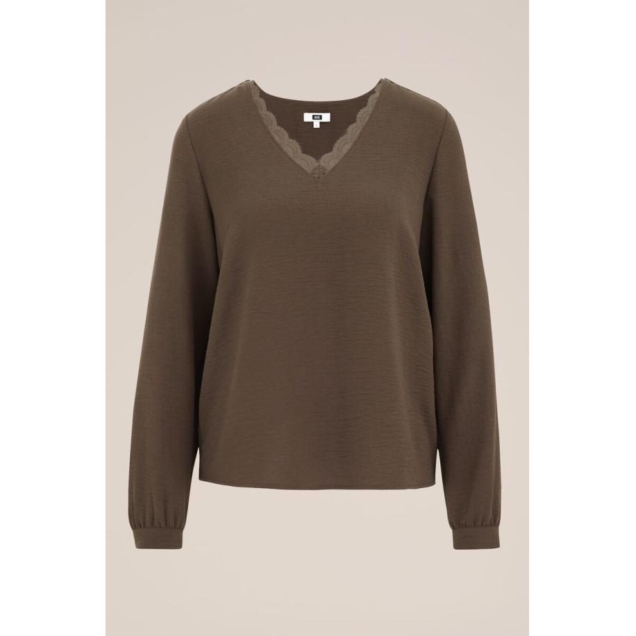 WE Fashion Dames blouse met kant - Regular fit - Legergroen - Maat: L Groen
