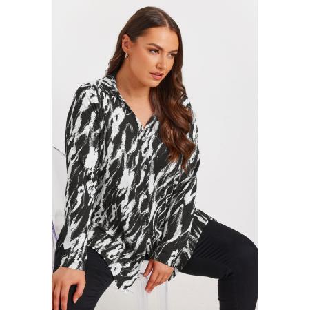 Yours Overhemd Met Textuur En Abstracte Print In Zwart/Wit Size 66-68