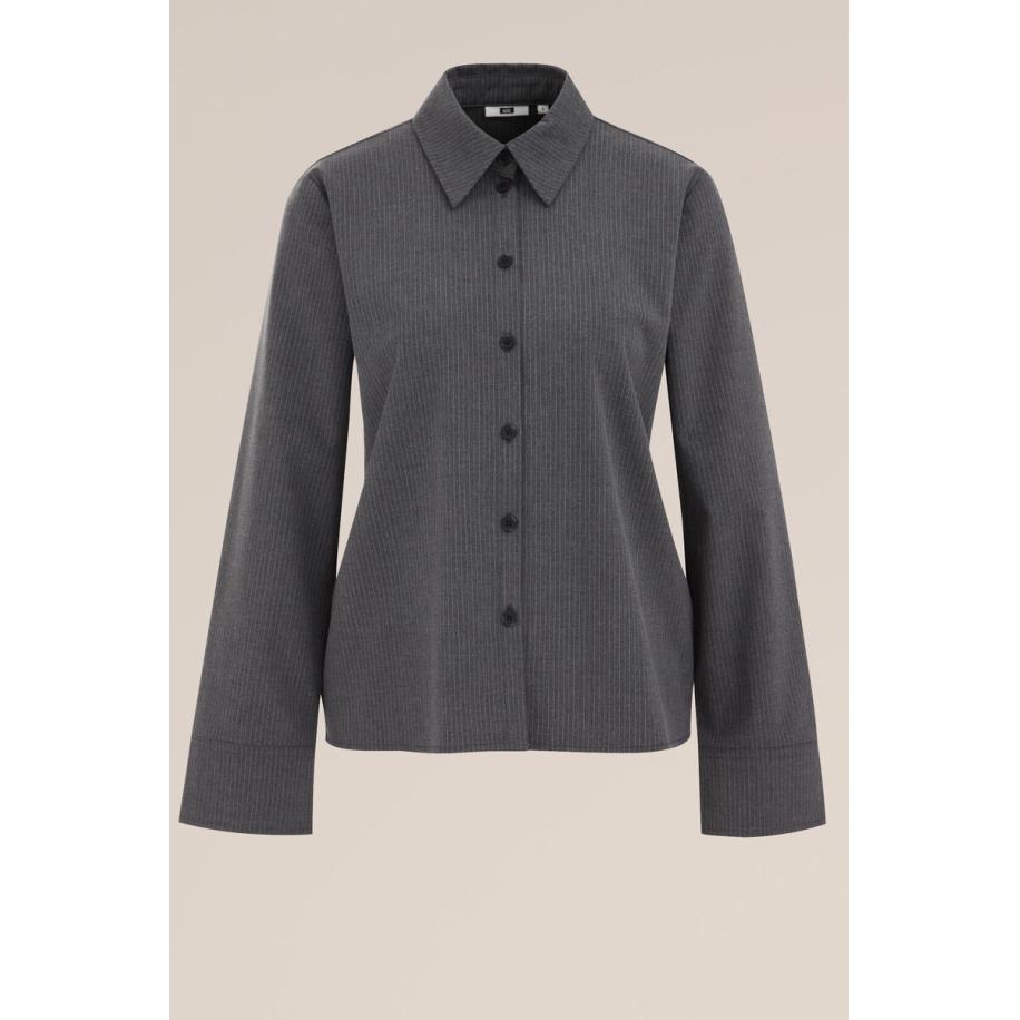 WE Fashion Dames Blouse met krijtstreep - Boxy Fit - Grijs - Maat: S Grijs