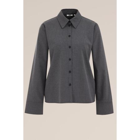 WE Fashion Dames Blouse met krijtstreep - Boxy Fit - Grijs - Maat: S