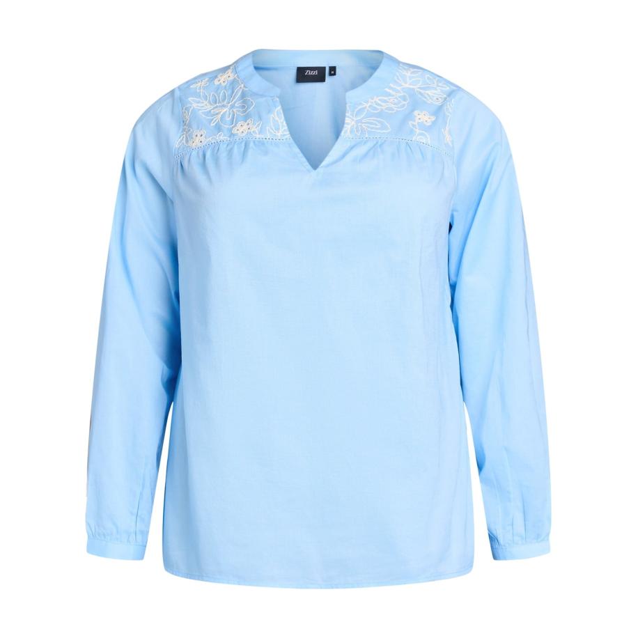 Zizzi Zizzi Blouse MOFELIA ecru / lichtblauw -