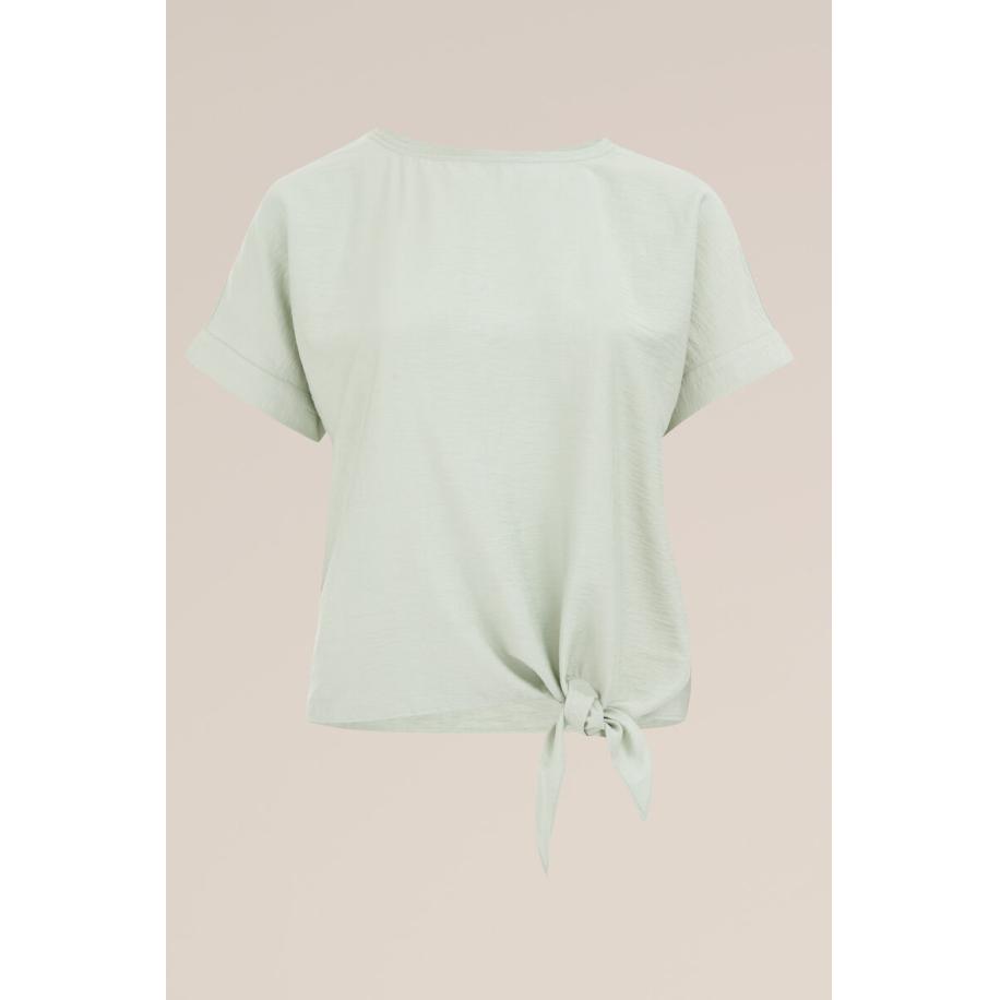 WE Fashion Dames top met strikdetail - Curve - Regular fit - Mintgroen - Viscose - Plus Size Maat: 44 Groen
