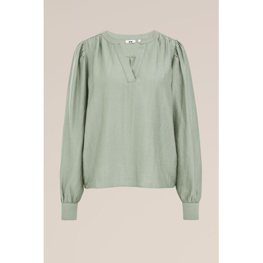 WE Fashion Dames blouse met ballonmouwen - Regular fit - Lichtgroen - Viscose - Maat: S Groen