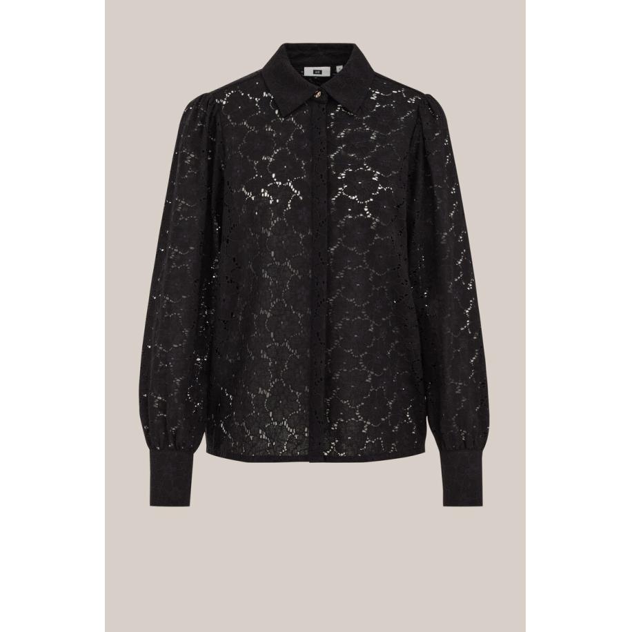 WE Fashion Dames blouse met kant - Regular fit - Zwart - Maat: S Zwart