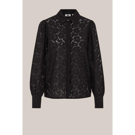 WE Fashion Dames blouse met kant - Regular fit - Zwart - Maat: S
