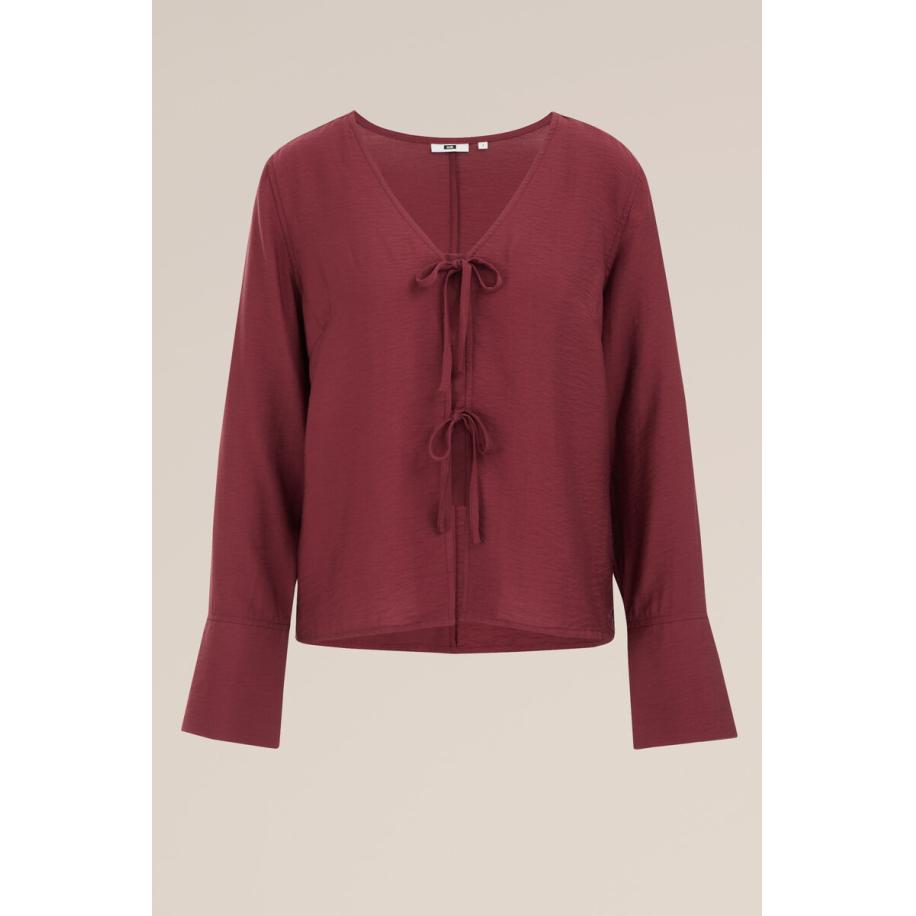 WE Fashion Dames Blouse met strik - Regular fit - Donkerrood - Viscose - Maat: S Rood