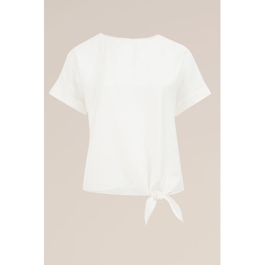 WE Fashion Dames top met strikdetail - Curve - Regular fit - Wit - Viscose - Plus Size Maat: 46 Wit