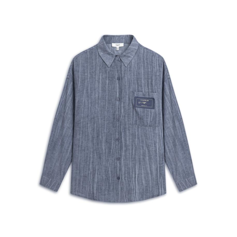 Twist Blouse blauw denim / wit Blauw