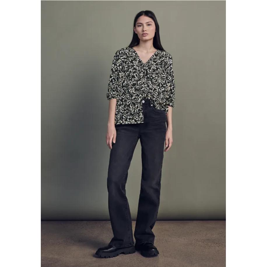 Street One V-hals blouse met knopen Zwart