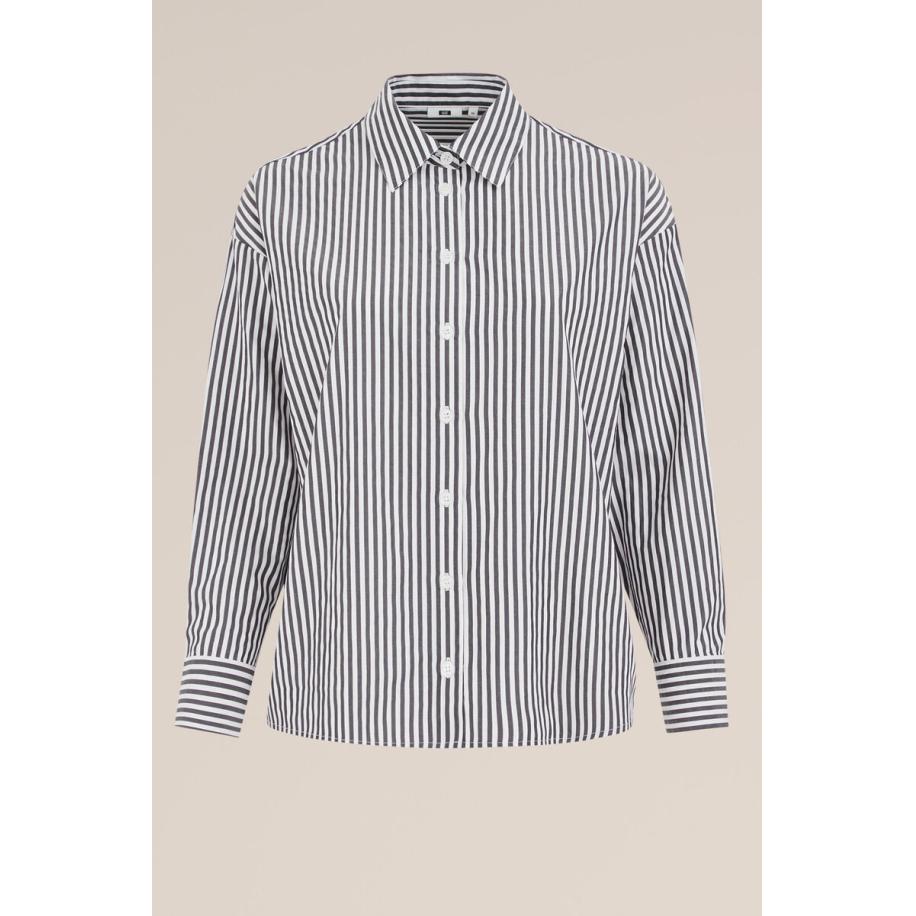 WE Fashion Dames blouse met streep - Curve - Boxy Fit - Zwart - Plus Size Maat: 44 Zwart