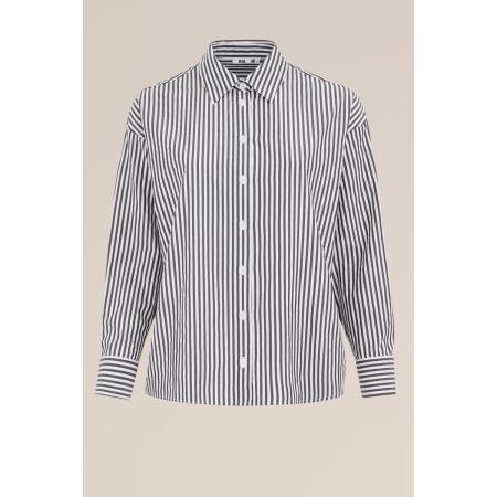 WE Fashion Dames blouse met streep - Curve - Boxy Fit - Zwart - Plus Size Maat: 44