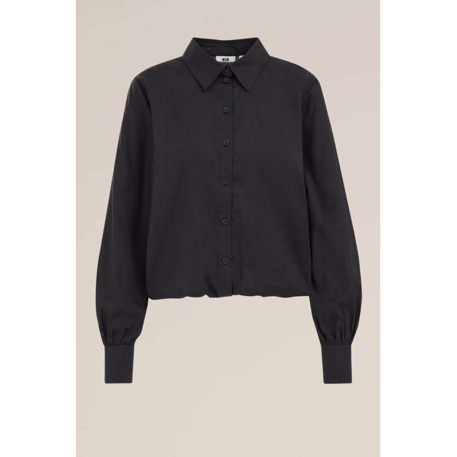 WE Fashion Dames overhemdblouse met geïntegreerd singlet - Regular fit - Zwart - Katoen - Maat: M Zwart