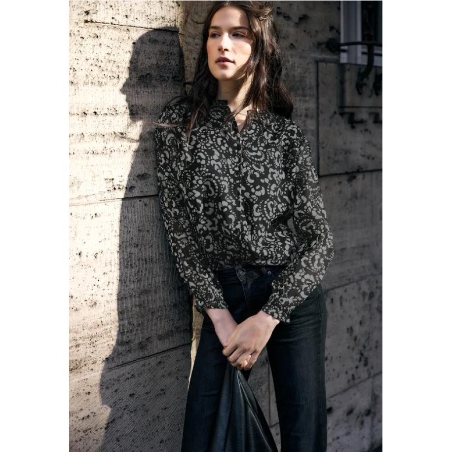 Street One Gedessineerde chiffon blouse Zwart