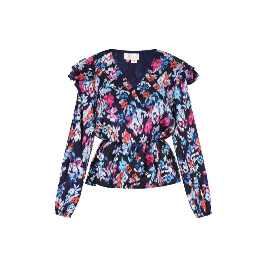 IZIA IZIA Blouse navy / lichtblauw / donkeroranje / pink -