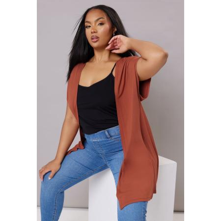 Yours Vest Van Jersey Met Korte Mouwen En Zijsplit In Roestoranje Size 46