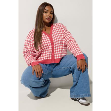 Limited Collection Gebreid Vest Met Ginghamprint En Knopen In Koraal Size 46-48