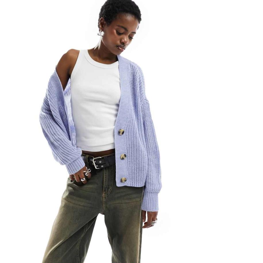 Only Geribbeld vest met knoopsluiting in lichtblauw Blauw