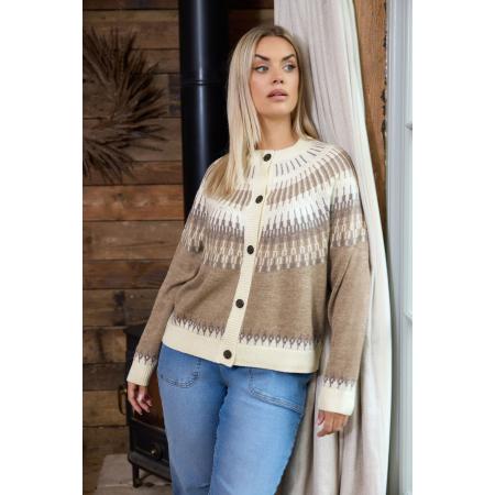 Yours Curve Natural Brown Fairisle Gebreide Cardigan Size 58-60