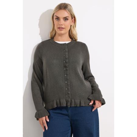 Yours Curve Charcoal Grey Volant Trim Cardigan Size 54-56