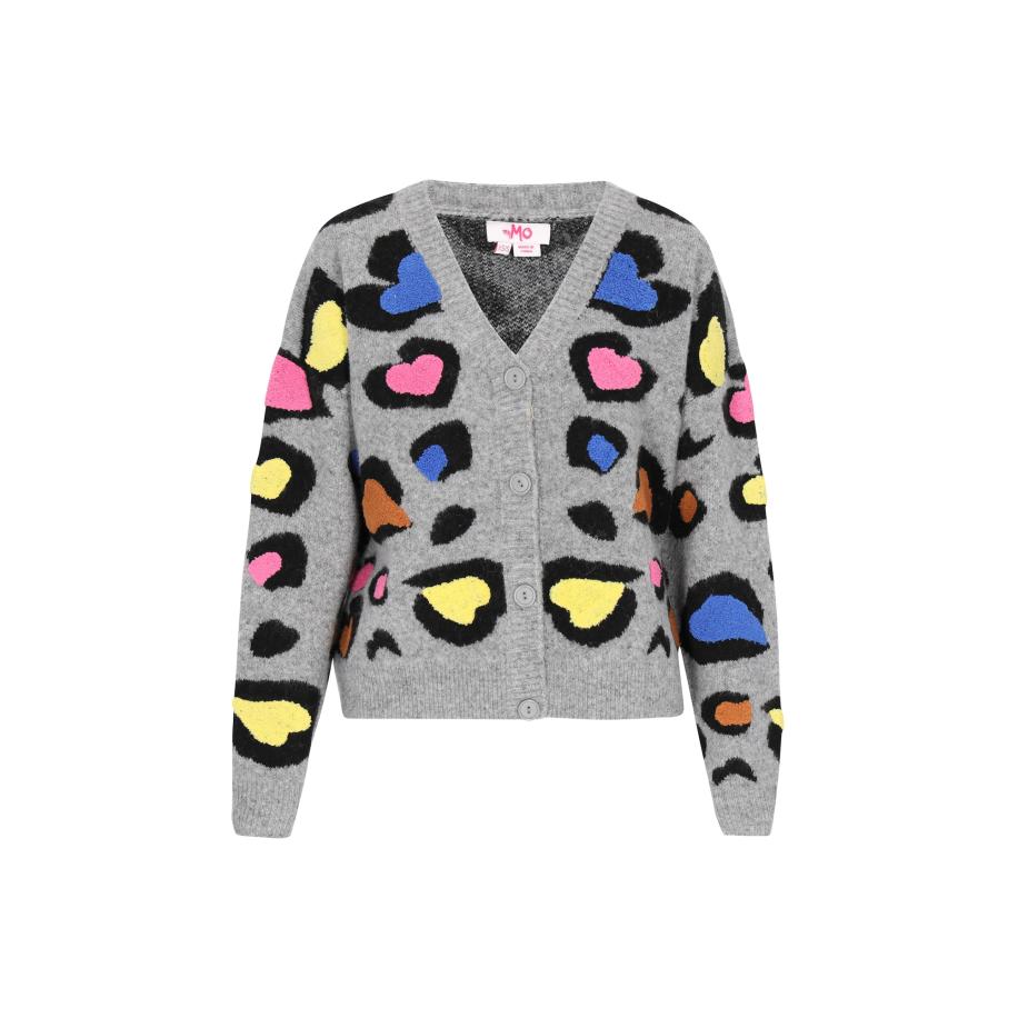 MYMO MYMO Gebreid vest blauw denim / lichtgeel / grijs / oranje / rosa / zwart -