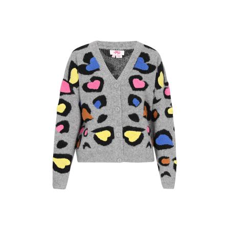 MYMO MYMO Gebreid vest blauw denim / lichtgeel / grijs / oranje / rosa / zwart