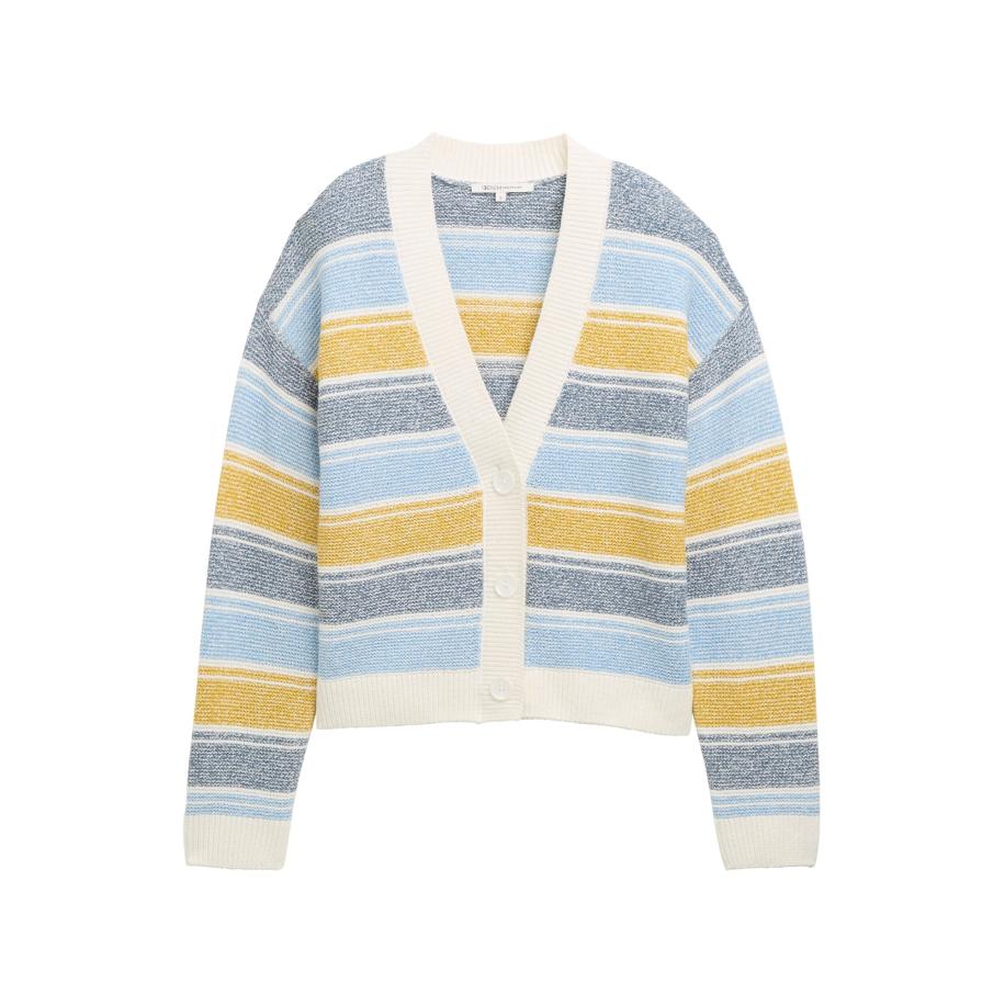 Tom Tailor TOM TAILOR DENIM Gebreid vest lichtblauw / donkerblauw / mosterd / wit -