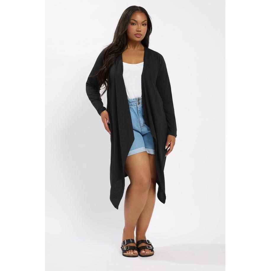 Yours Midaxi Vest Met Textuur En Watervalstijl In Zwart Size 54-56 Zwart