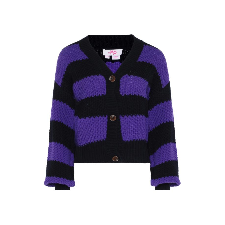 MYMO MYMO Gebreid vest donkerlila / zwart -