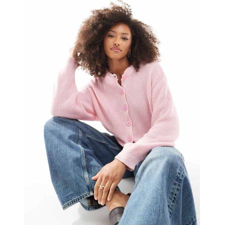 ASOS DESIGN Gebreid vest met wijduitlopende mouwen in zachtroze