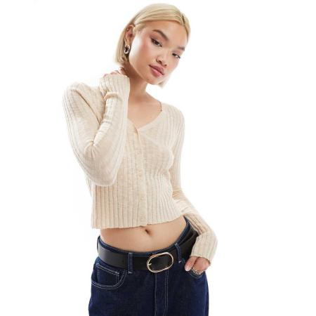 Stradivarius STR Lichtgebreid vest in ecru-Neutraal