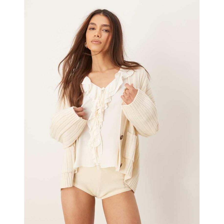 ASOS DESIGN Recht geribbeld vest met lange pasvorm in crème-Wit Wit