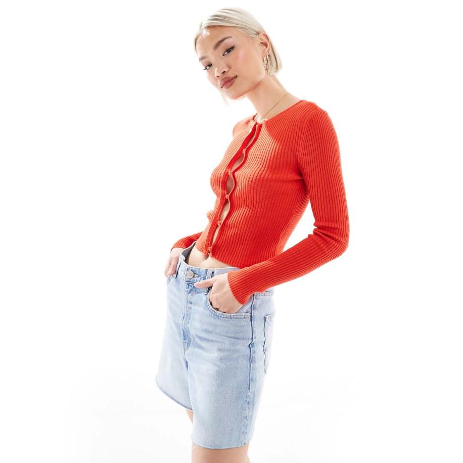 Brave Soul Geribbeld gebreid vest met knoopsluiting in rood Rood