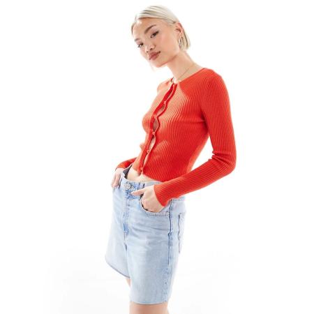 Brave Soul Geribbeld gebreid vest met knoopsluiting in rood