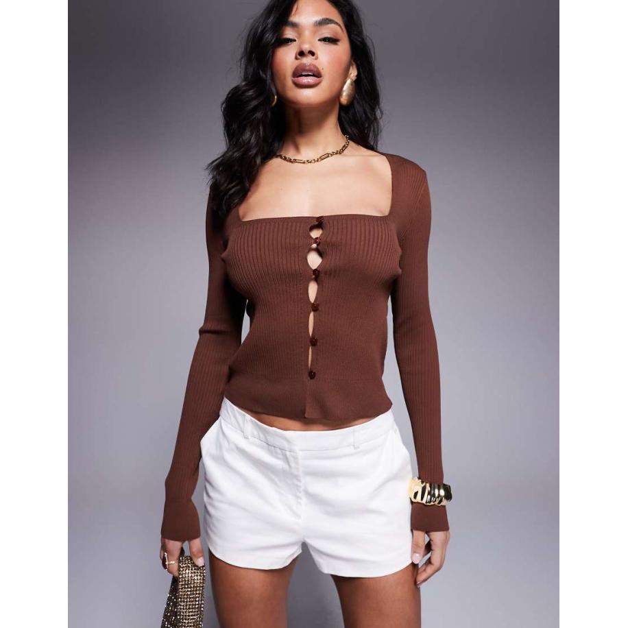 ASOS DESIGN Compact gebreid vest met vierkante hals in bruin Bruin