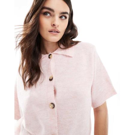 ASOS DESIGN Gebreid overhemd-vest met korte mouwen in roze