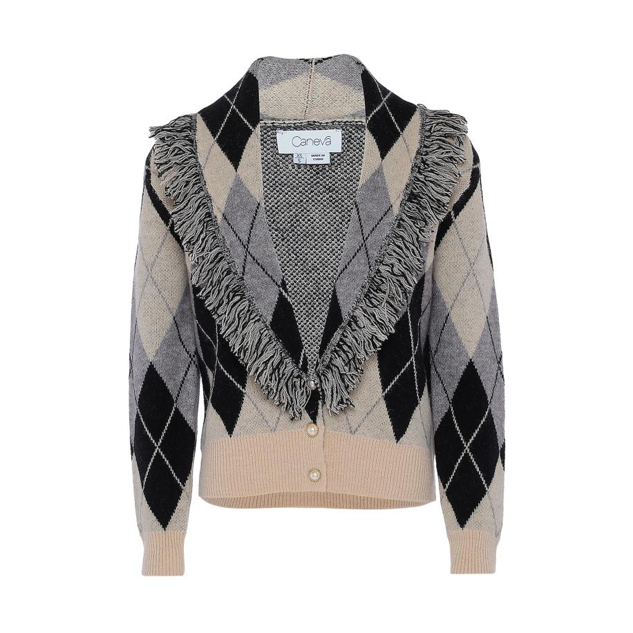 caneva caneva Gebreid vest beige / grijs / zwart -