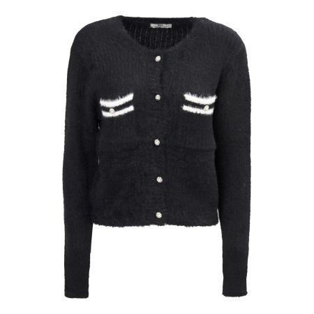 Influencer Influencer Gebreid vest Fluffly zwart / wit